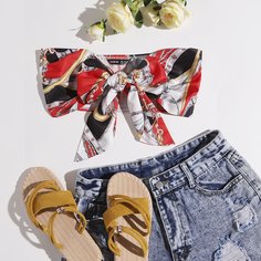 Короткий топ без бретелек с принтом цепочки Shein