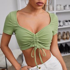 Однотонная футболка на кулиске Shein