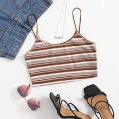 Короткий топ в полоску на подтяжках Shein