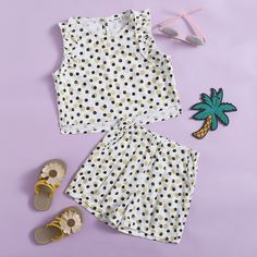 Шорты и топ в горошек для девочек Shein