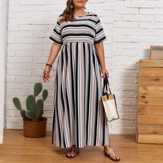 Макси-платье в полоску размера плюс Shein