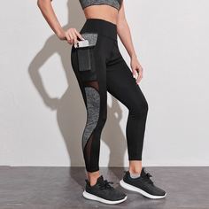 Контрастная сетка Контрастный цвет Спортивные леггинсы Shein