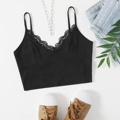 Кружевной топ с открытыми плечами на подтяжках Shein