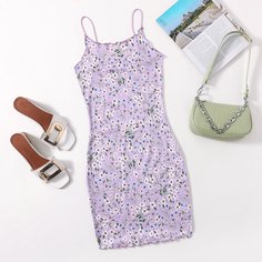 Волнистый край Цветочный принт Повседневный Платье Shein