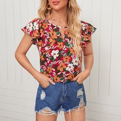 с оборками Цветочный Бохо Блузы Shein