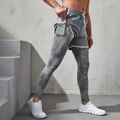 Мужские спортивные тайтсы с кулиской на кулиске Shein