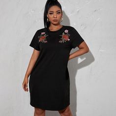 Платье размера плюс с цветочной вышивкой Shein