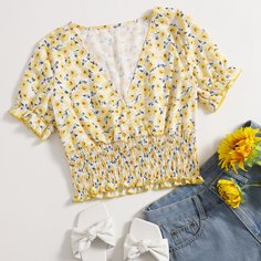 Короткая блуза с цветочным принтом Shein