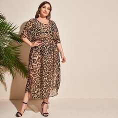 Платье размера плюс с леопардовым принтом Shein