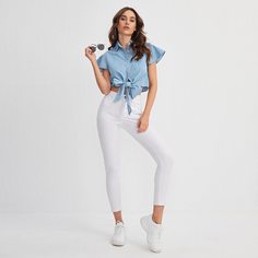 Джинсовая блузка с узлом Shein