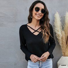 крест на крест Одноцветный Повседневный Футболки Shein