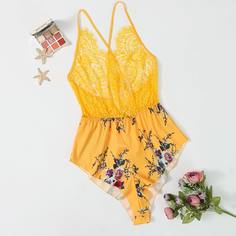 Боди размера плюс с цветочным принтом и кружевом Shein