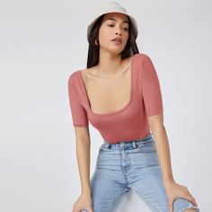 Однотонное боди с открытой спиной Shein