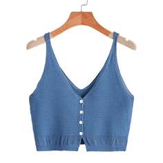 Пуговица Одноцветный Повседневный Трикотажные топы Shein