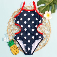 Слитный купальник с контрастной отделкой для девочек Shein