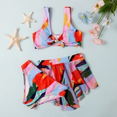 3 пакета бикини с узлом и пляжная юбка для девочек Shein