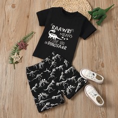 Шорты и футболка с принтом динозавра для мальчиков Shein