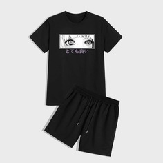 Мужские шорты и футболка с графическим принтом Shein