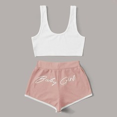 Пижама с узлом и текстовым принтом Shein