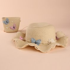 Соломенная шляпа и сумка с бабочкой для девочек Shein