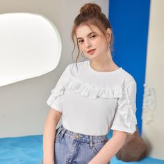 Одноцветный Повседневный Футболки Shein