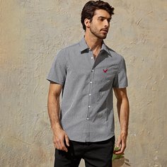 Мужская рубашка в клетку с вышивкой птицы Shein