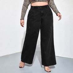 с карманами Одноцветный Джинсы размер плюс Shein