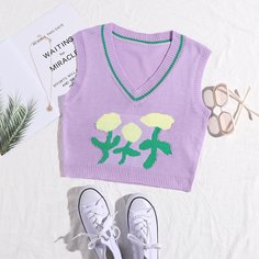 Жилет-свитер с цветочным рисунком Shein