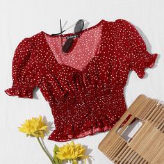 Топ в горошек с узлом Shein