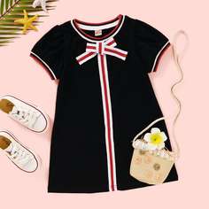 Чёрные С бантм перед Полоска Повседневный Платья для девочек Shein