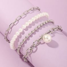 Браслет с искусственным жемчугом для девочек 4шт Shein