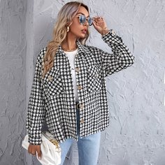 Асимметричное твидовое пальто в клетку Shein