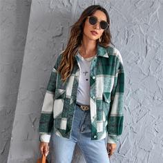 Однобортная куртка в клетку с карманом Shein