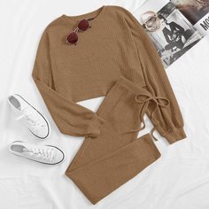 Трикотажный короткий топ и леггинсы с узлом Shein