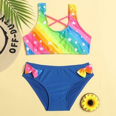с бантом Полосатый милый Купальники для девочек Shein