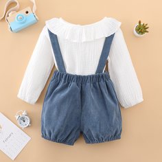 Блузка с оборкой и шорты с подтяжками для девочек Shein