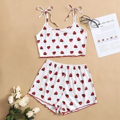 Пижама с принтом клубники Shein