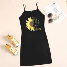 Платье размера плюс на бретельках с принтом подсолнуха Shein