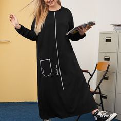 Контрастная отделка буква Повседневный Платья размер плюс Shein