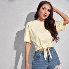 узел Одноцветный Повседневный Футболки Shein