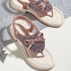 Сандалии с бантом и стразами для девочек Shein