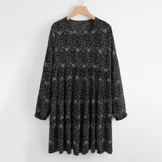 С оборками Принт Повседневный Платья размер плюс Shein