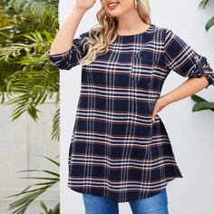 Пуговица Клетчатый Повседневный Блузы размер плюс Shein