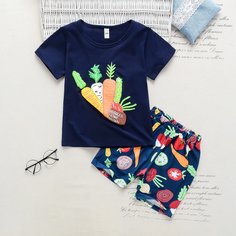 Шорты и футболка с принтом овощей для мальчиков Shein
