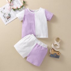 Контрастная футболка и шорты для девочек Shein