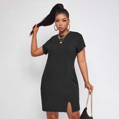 Разрез Одноцветный Повседневный Платья размер плюс Shein