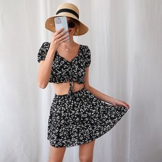 Юбка и топ на кулиске с цветочным принтом Shein