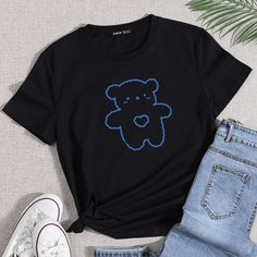Футболка с принтом медведя Shein