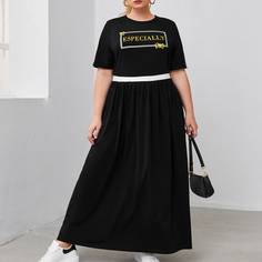 Контрастное платье размера плюс с текстовым принтом Shein