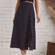 Юбка в горошек с разрезом Shein